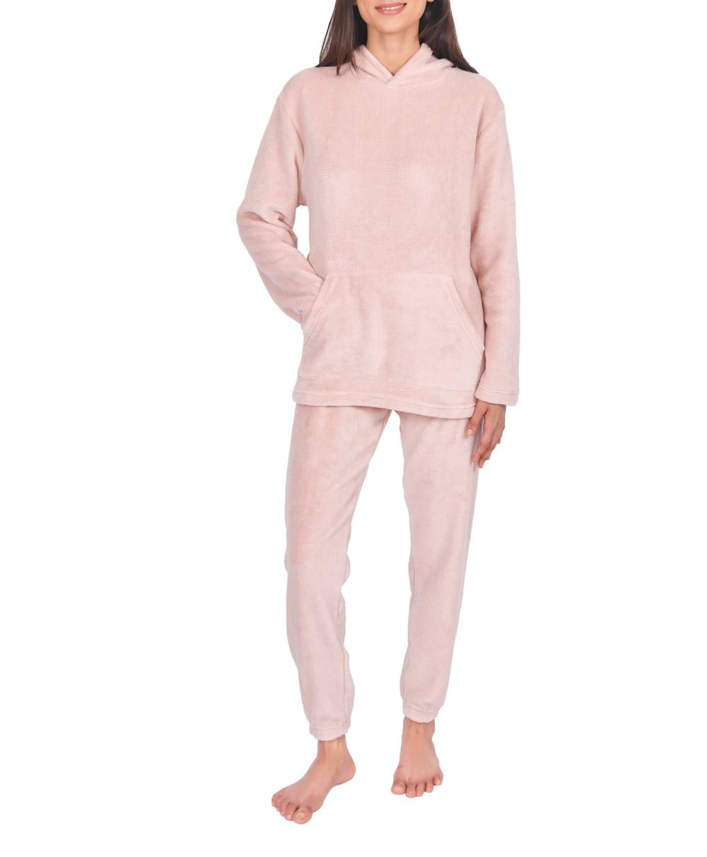 Smart Living Warm & Cozy Fleece Loungewear Hoodie & Jogger Set In Pink Smart Living Warm & Cozy Fleece Loungewear Hoodie & Jogger Set In Pink
