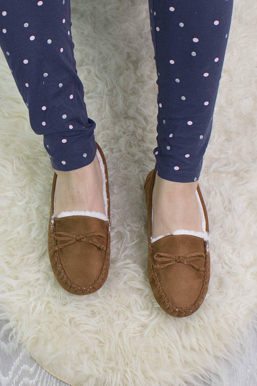 Ajvani Heel Faux Fur Lined Boat Shoes Moccasin Slippers In Tan Ajvani Heel Faux Fur Lined Boat Shoes Moccasin Slippers In Tan