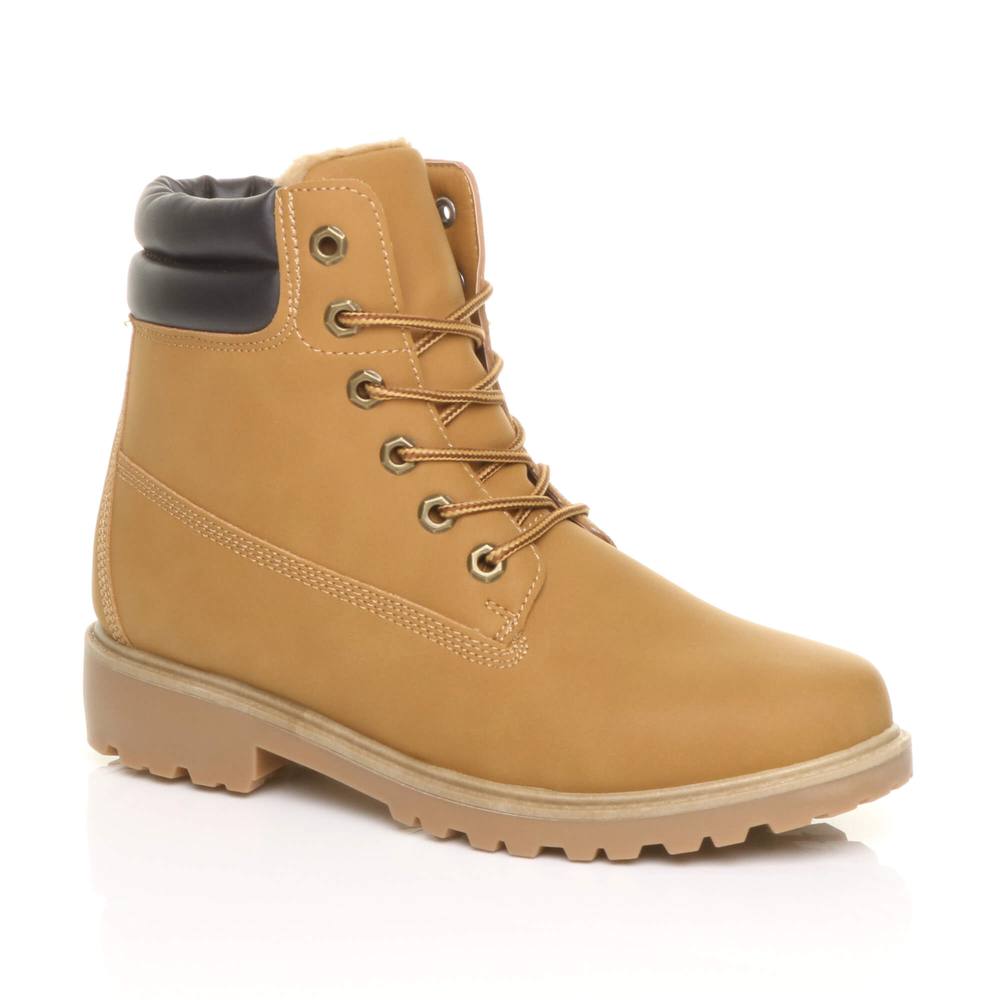Ajvani Low Heel Lace Up Biker Worker Boots In Camel Ajvani Low Heel Lace Up Biker Worker Boots In Camel