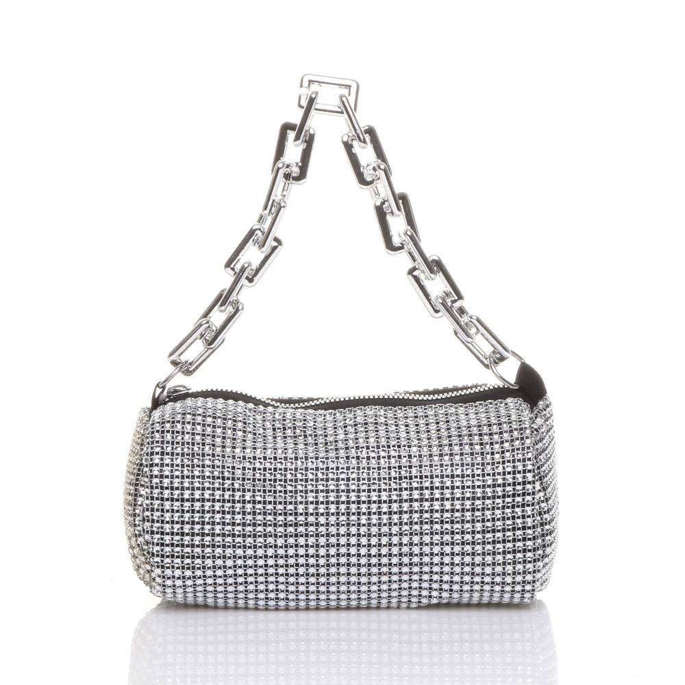 Ajvani Sparkly Baguette Barrel Clutch Bag In Silver Ajvani Sparkly Baguette Barrel Clutch Bag In Silver