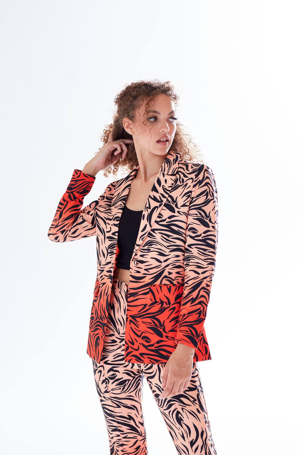 Liquorish Zebra Print Suit Blazer In Orange In Red Liquorish Zebra Print Suit Blazer In Orange In Red