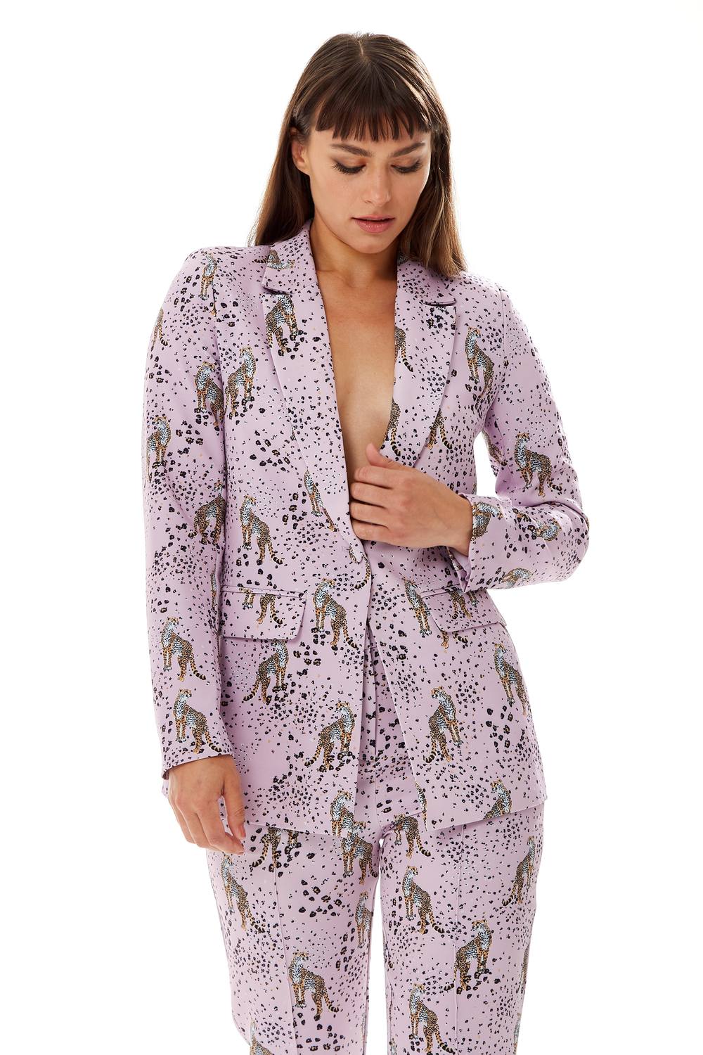 Liquorish Animal Print Blazer In Lilac In Purple