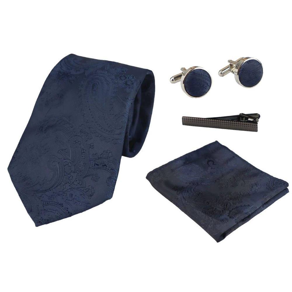 Paul Andrew Unisex Paisley Neck Tie Pocket Square Cuff Links in Navy Paul Andrew Unisex Paisley Neck Tie Pocket Square Cuff Links in Navy