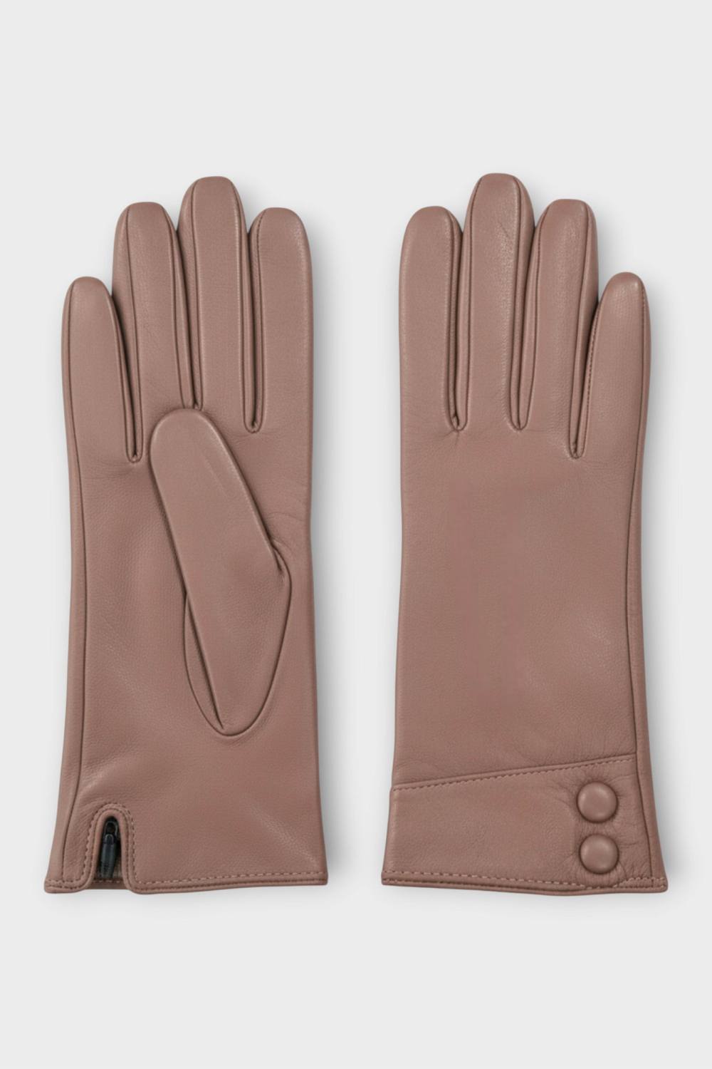 Infinity Leather Italian Leather Button Design Soft Wool-Lined Winter Gloves In Nude