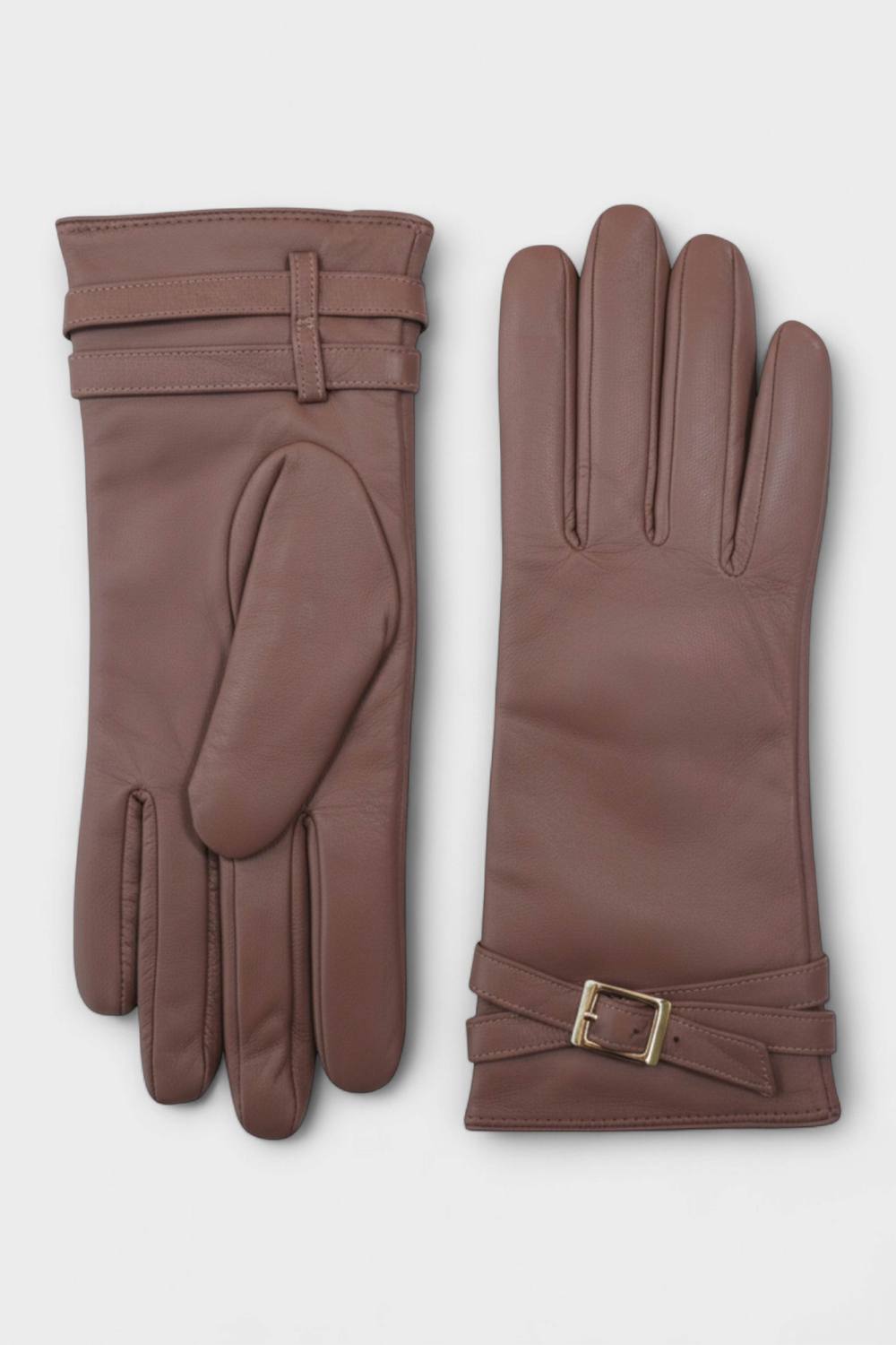 Infinity Leather Italian Leather Buckle Soft Wool Lining Fashion Casual Winter Gloves In Nude