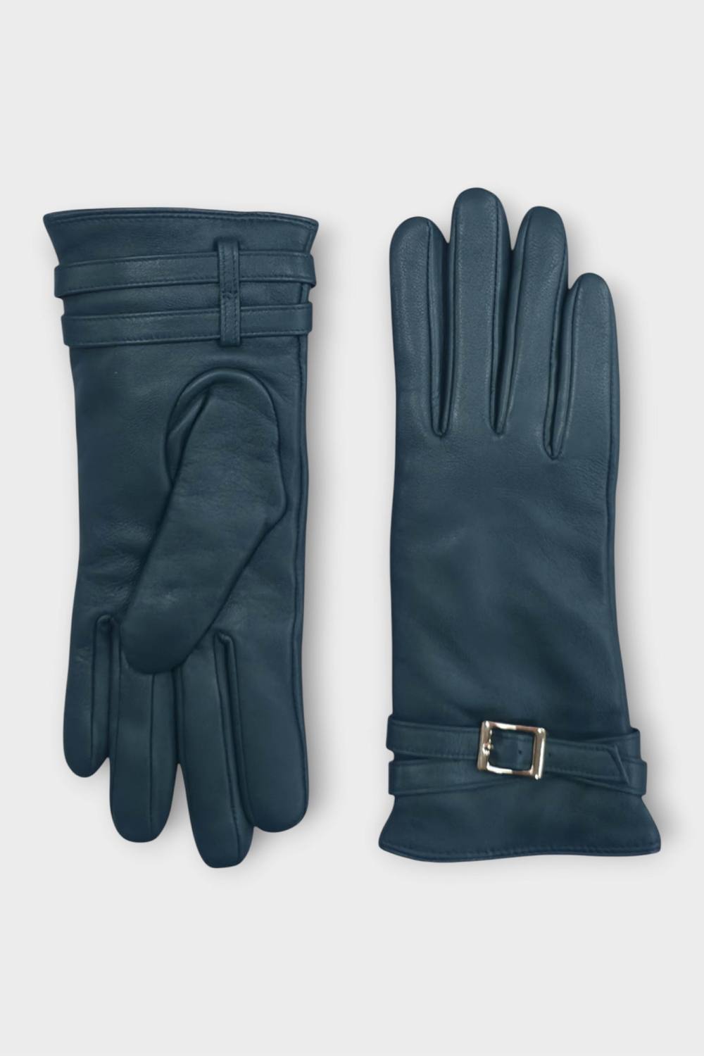 Infinity Leather Italian Leather Buckle Soft Wool Lining Fashion Casual Winter Gloves In Teal