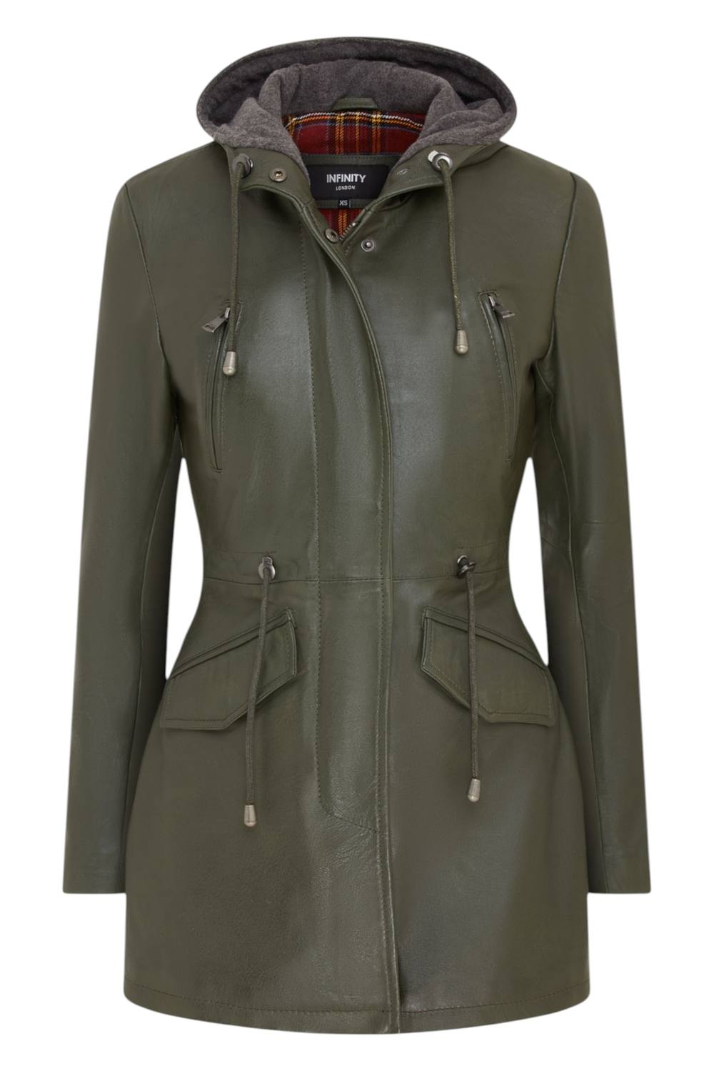 Infinity Leather Mid Length Hooded Parka Jacket-Oakengates In Green Infinity Leather Mid Length Hooded Parka Jacket-Oakengates In Green