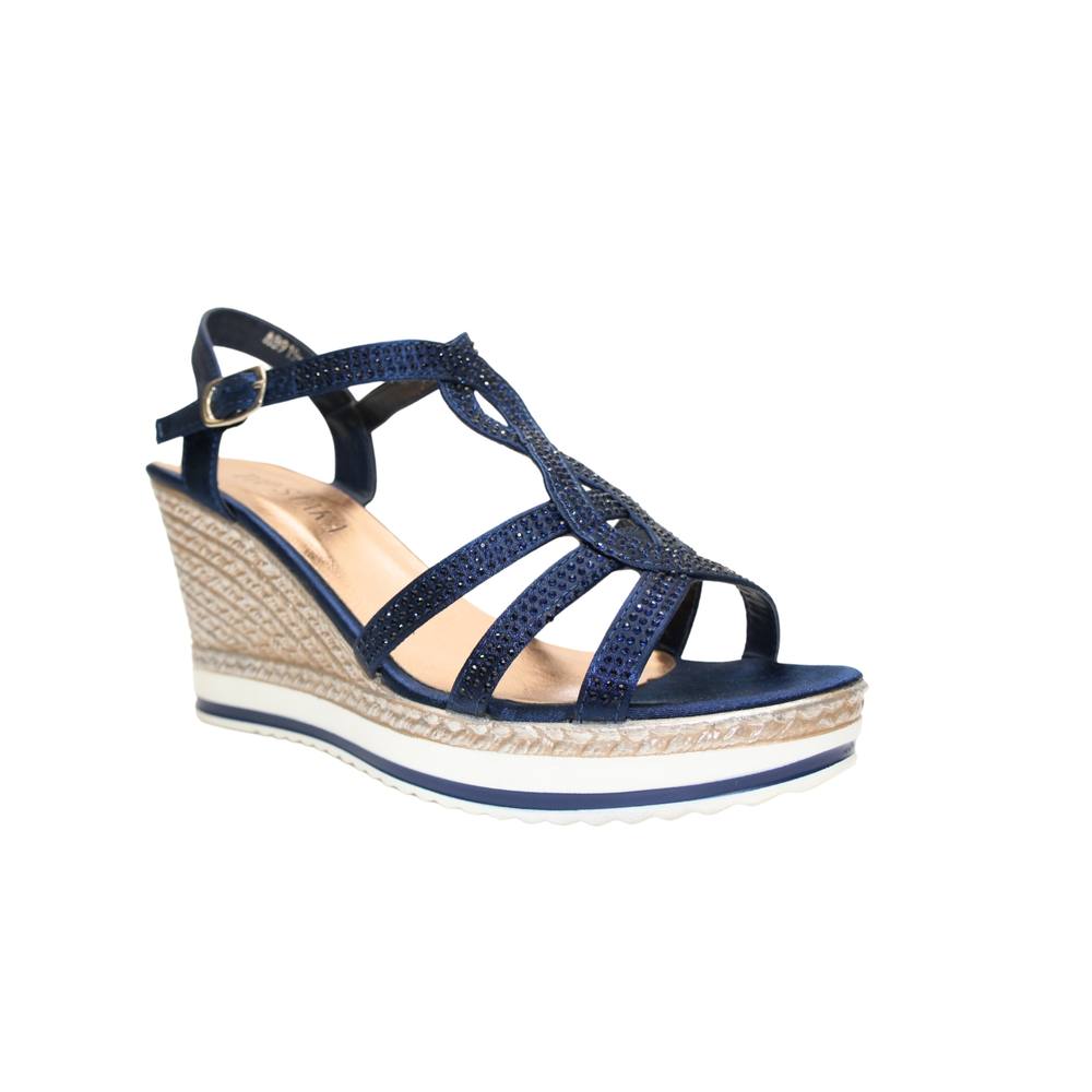 Ivachy Crystal Sparkling Shine Espadrille Style Platform Wedge Sandals In Navy Ivachy Crystal Sparkling Shine Espadrille Style Platform Wedge Sandals In Navy