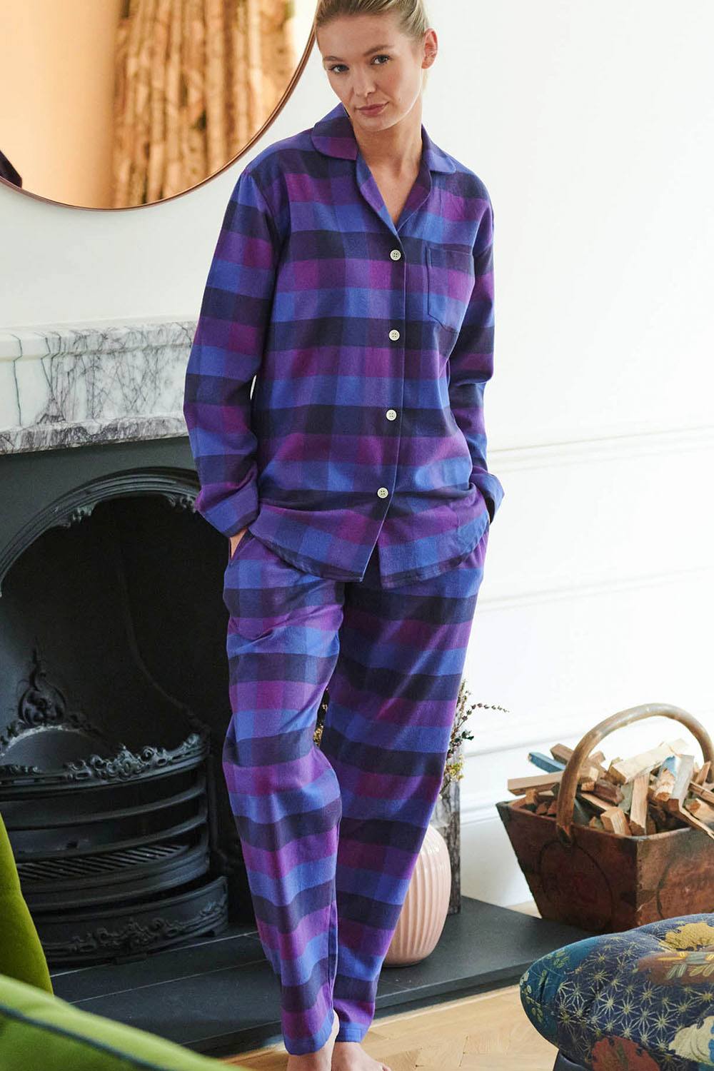 British Boxers ” Berwick” Check Brushed Cotton Pyjamas In Indigo British Boxers ” Berwick” Check Brushed Cotton Pyjamas In Indigo