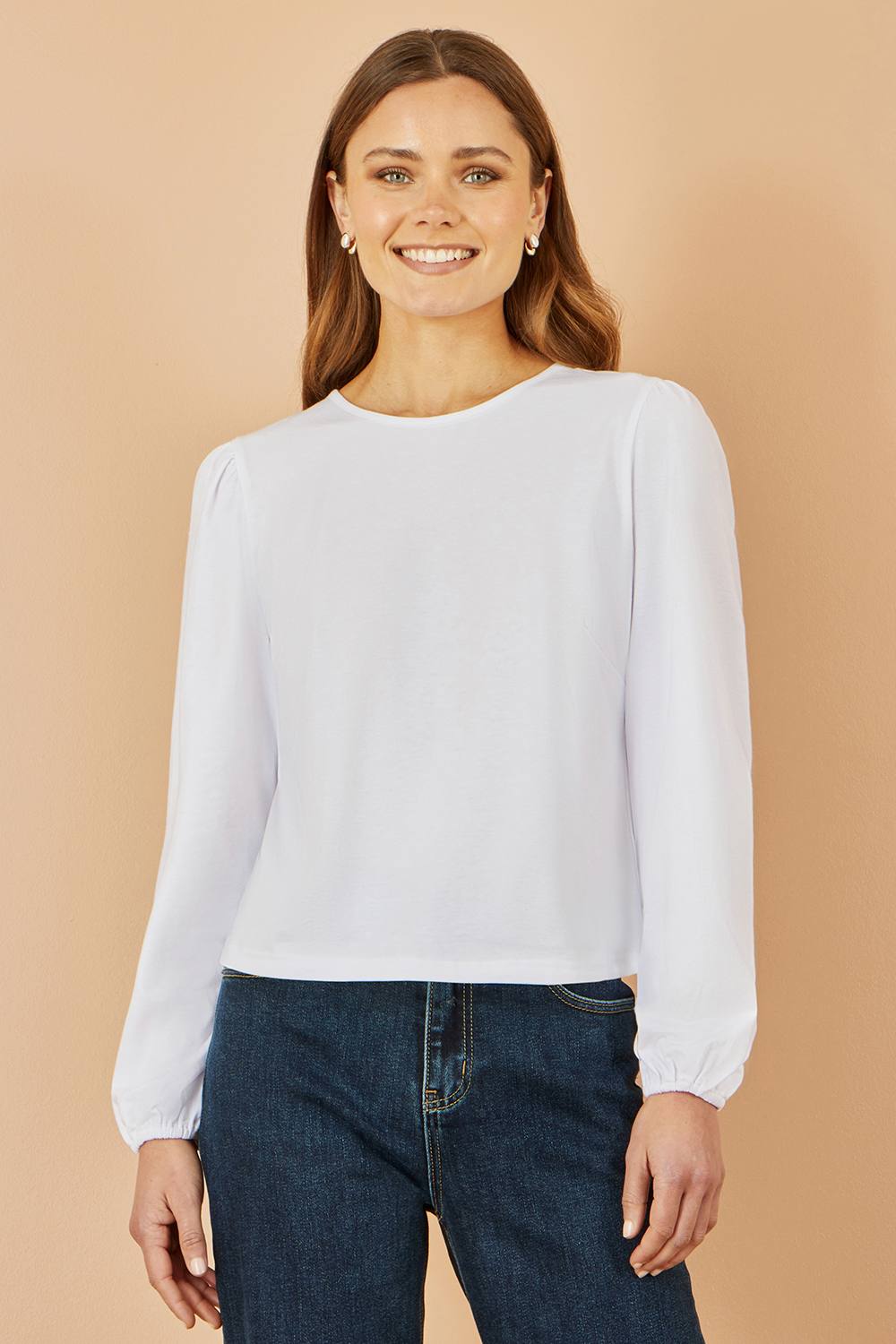 Yumi White Stretch Cotton Jersey Long Sleeve Top Yumi White Stretch Cotton Jersey Long Sleeve Top