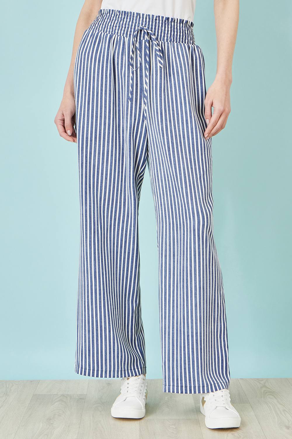 Yumi Stripe Relaxed Trousers In Blue Yumi Stripe Relaxed Trousers In Blue