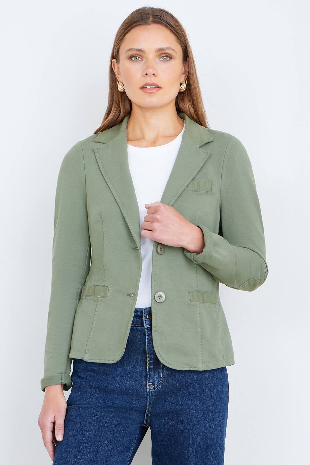 Yumi Green Stretch Cotton Blazer In Khaki Yumi Green Stretch Cotton Blazer In Khaki
