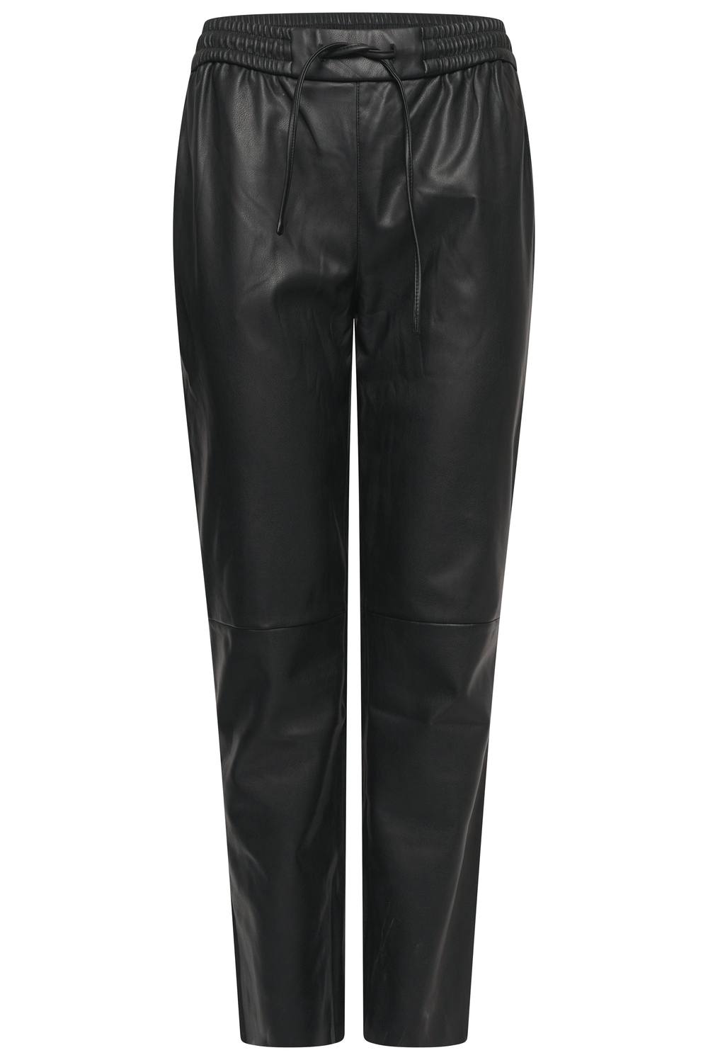 Elle Tessa Drawstring Waist Faux Leather Trousers In Black