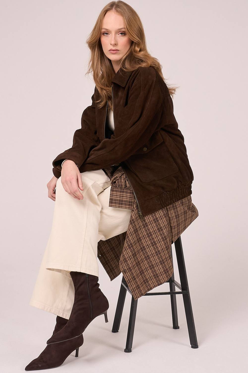Barneys Originals Real Suede Bomber Jacket In Brown