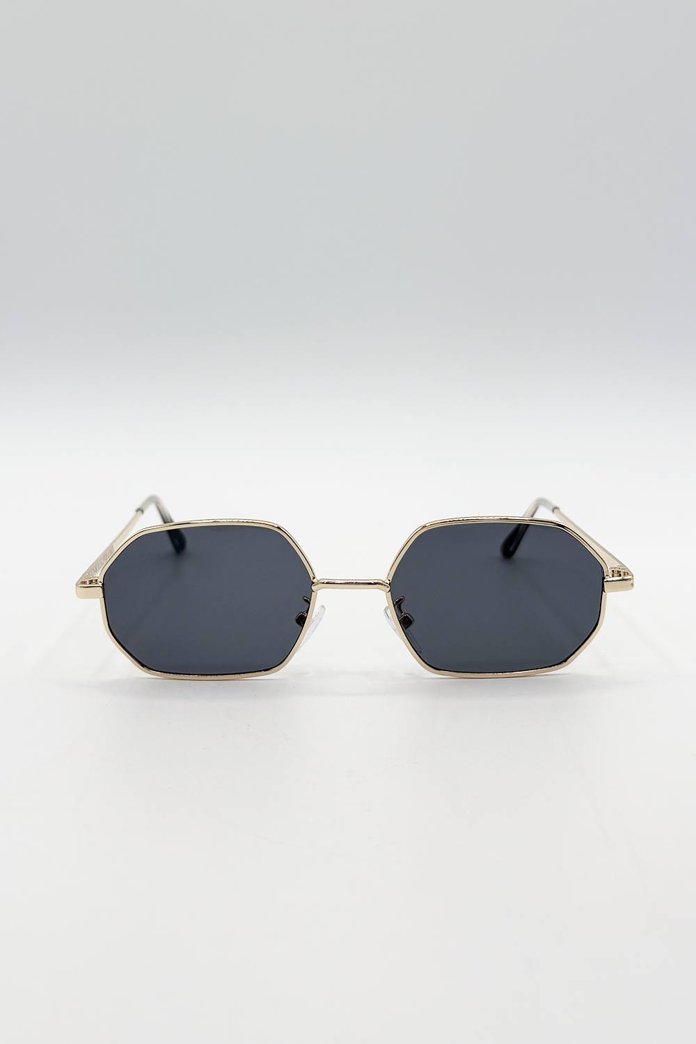Svnx Oval Geometric Metal Frame Sunglasses In Jet Black Svnx Oval Geometric Metal Frame Sunglasses In Jet Black