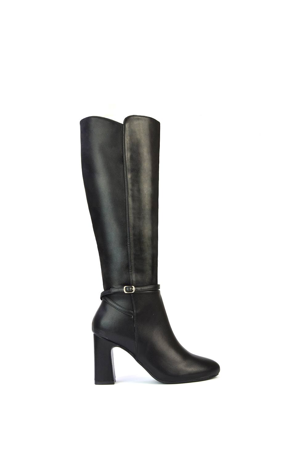 Xy London ‘olly’ Knee High Boots With Block Mid Heel In Black