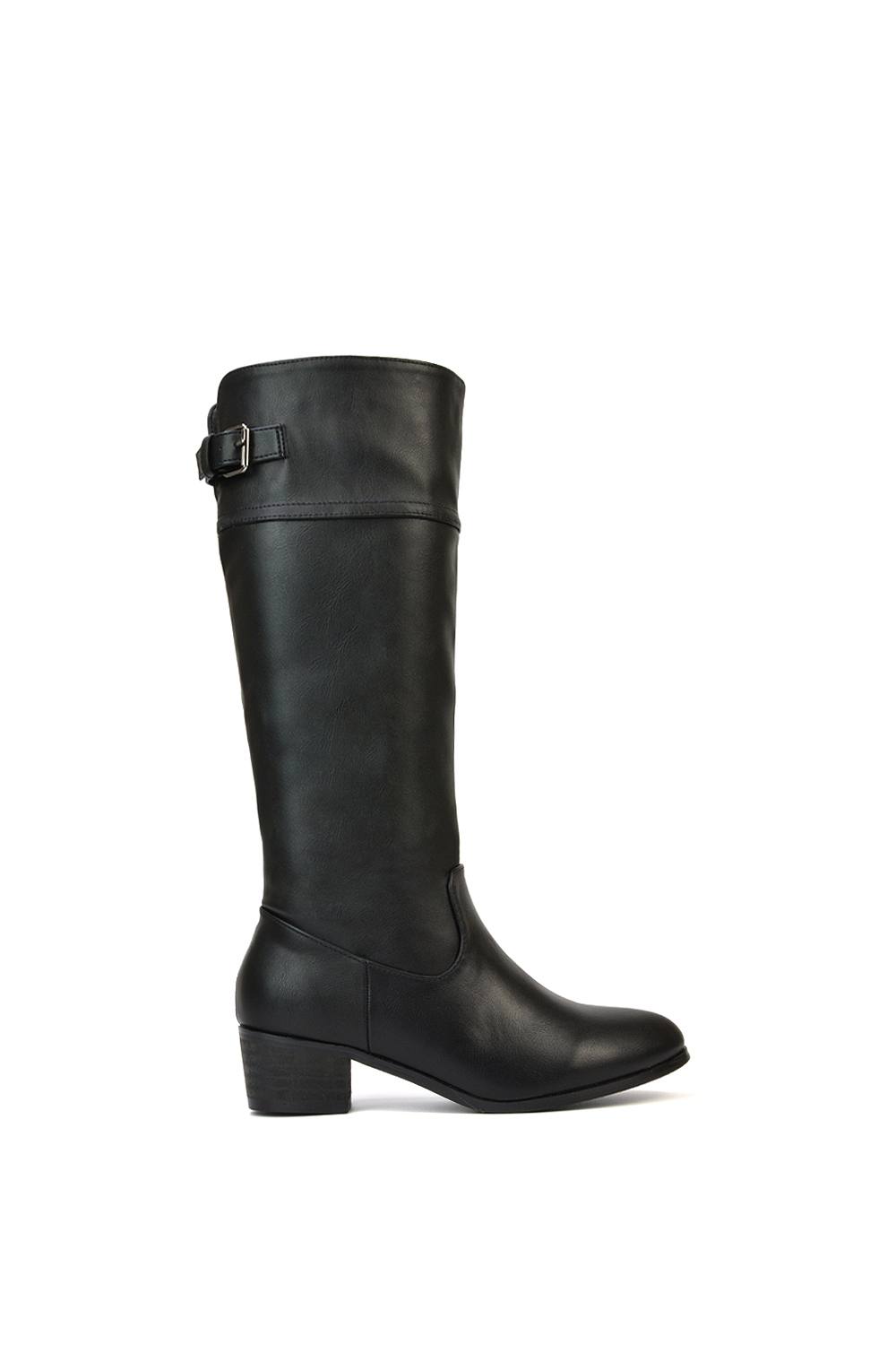 Xy London ‘caiden’ Knee High Boots Low Heel Western Style In Black Xy London ‘caiden’ Knee High Boots Low Heel Western Style In Black