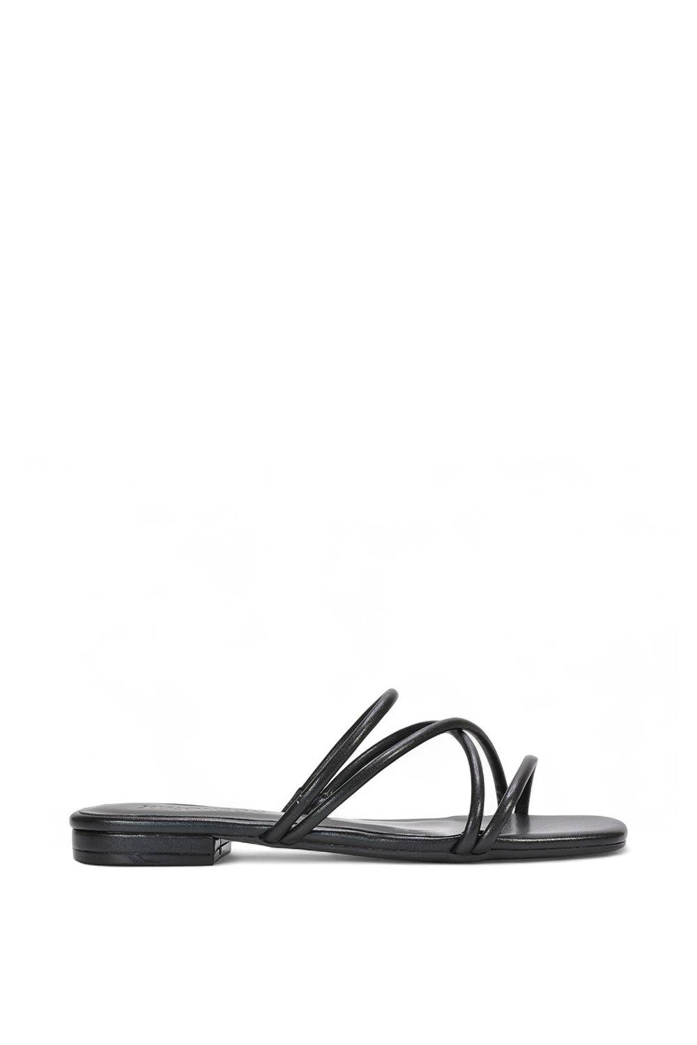 Xy London ‘suzzie’ Strappy Flat Slip On Square Toe Slider Mule Sandals In Black