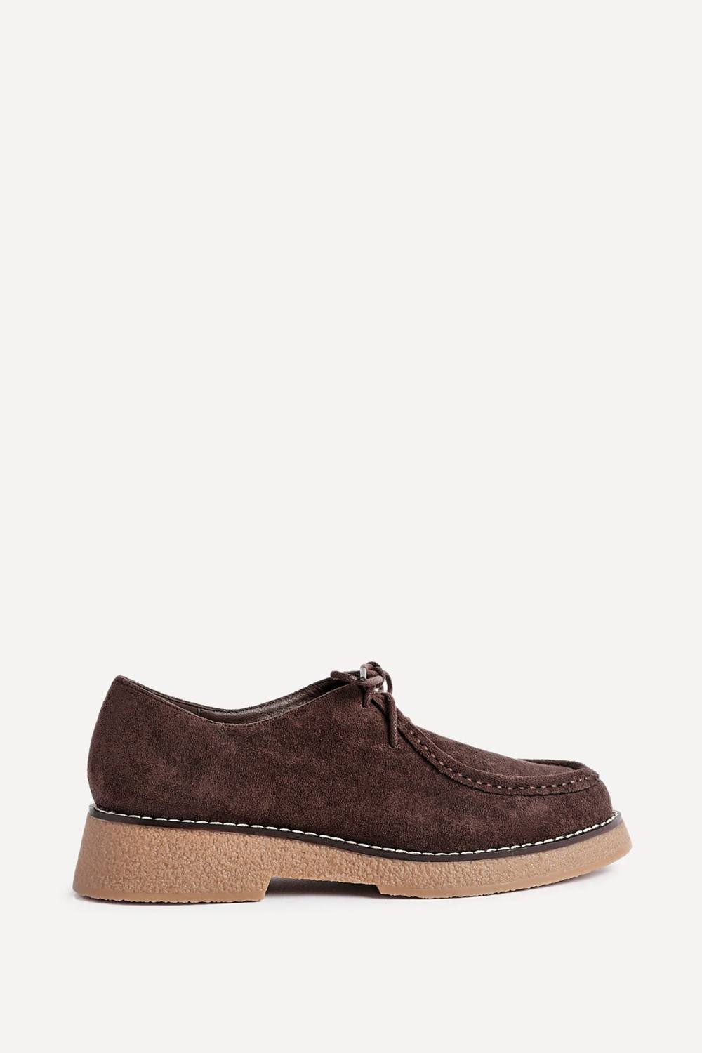 Linzi Perth Brown Faux Suede Laced Chunky Loafer