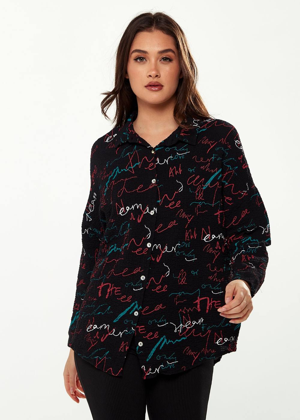 Liquorish Shirt With Multicolour Signature Pattern In Black Liquorish Shirt With Multicolour Signature Pattern In Black