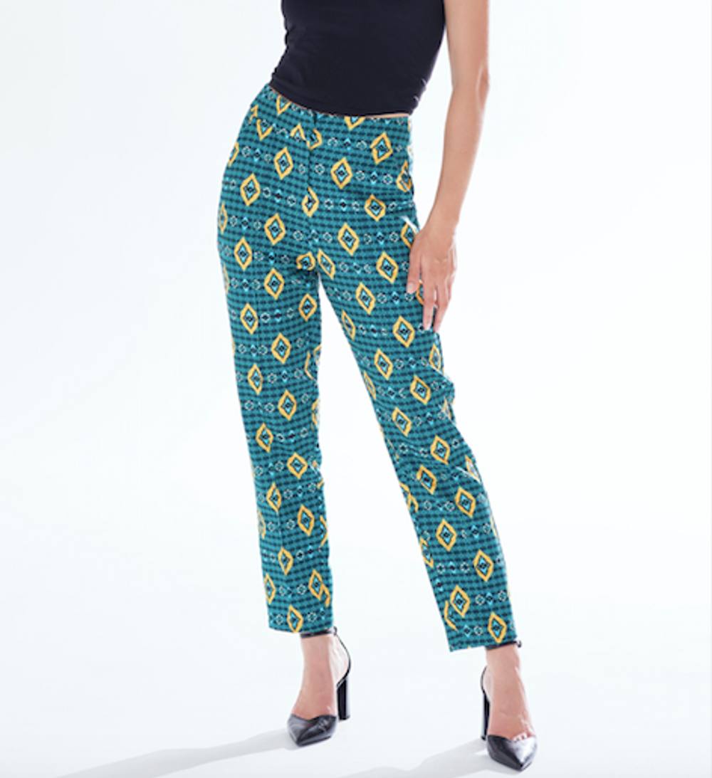 Liquorish African Print Suit Trousers In Green, Yellow & Navy