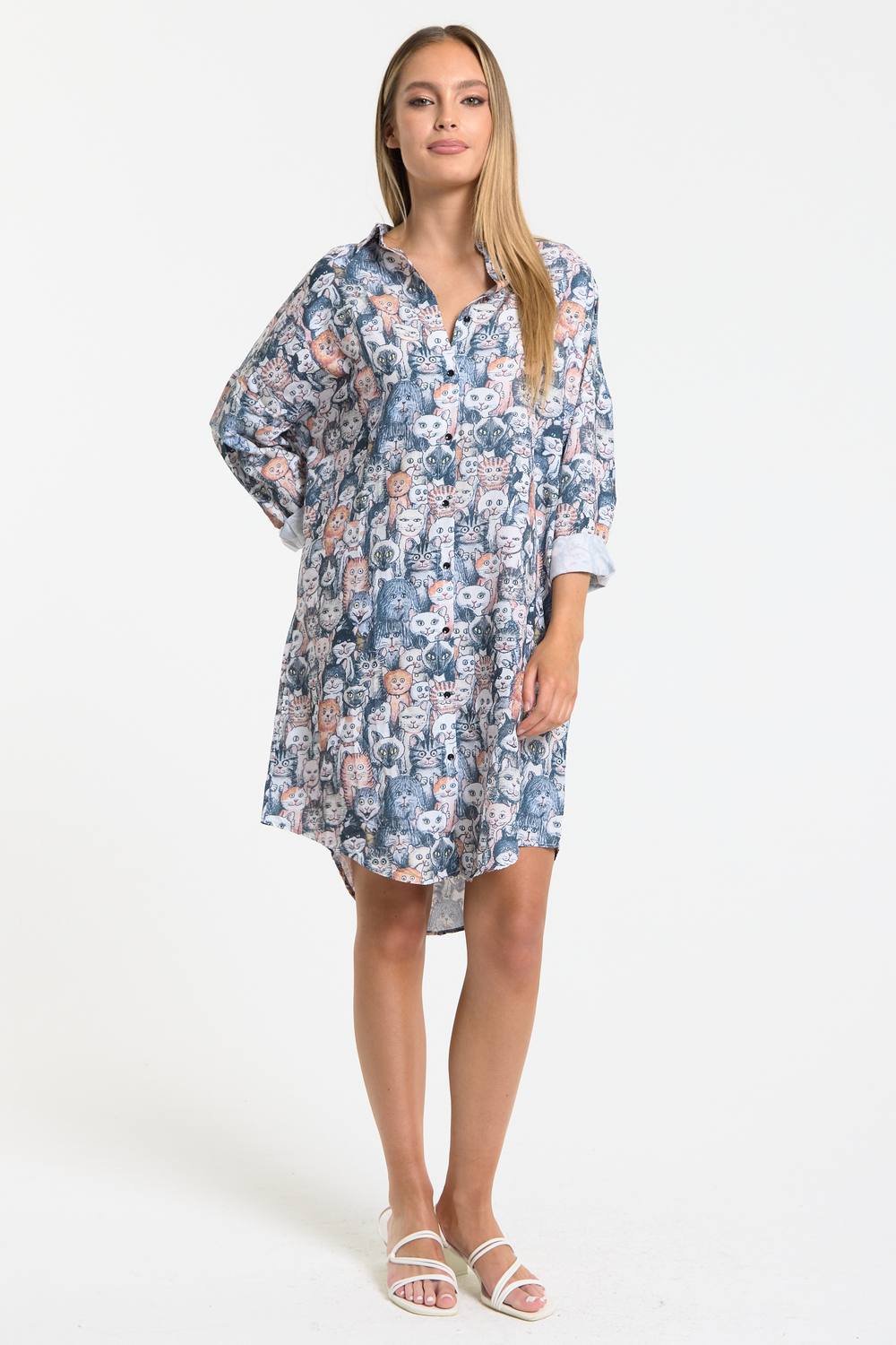 Liquorish Oversized Cat Print Shirt Dress Liquorish Oversized Cat Print Shirt Dress