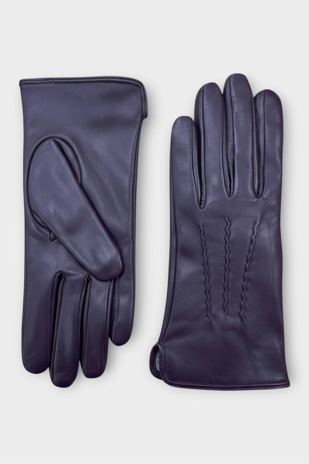 Infinity Leather Italian Leather Stitch Line Design Soft Wool Lining Winter Gloves In Purple Infinity Leather Italian Leather Stitch Line Design Soft Wool Lining Winter Gloves In Purple
