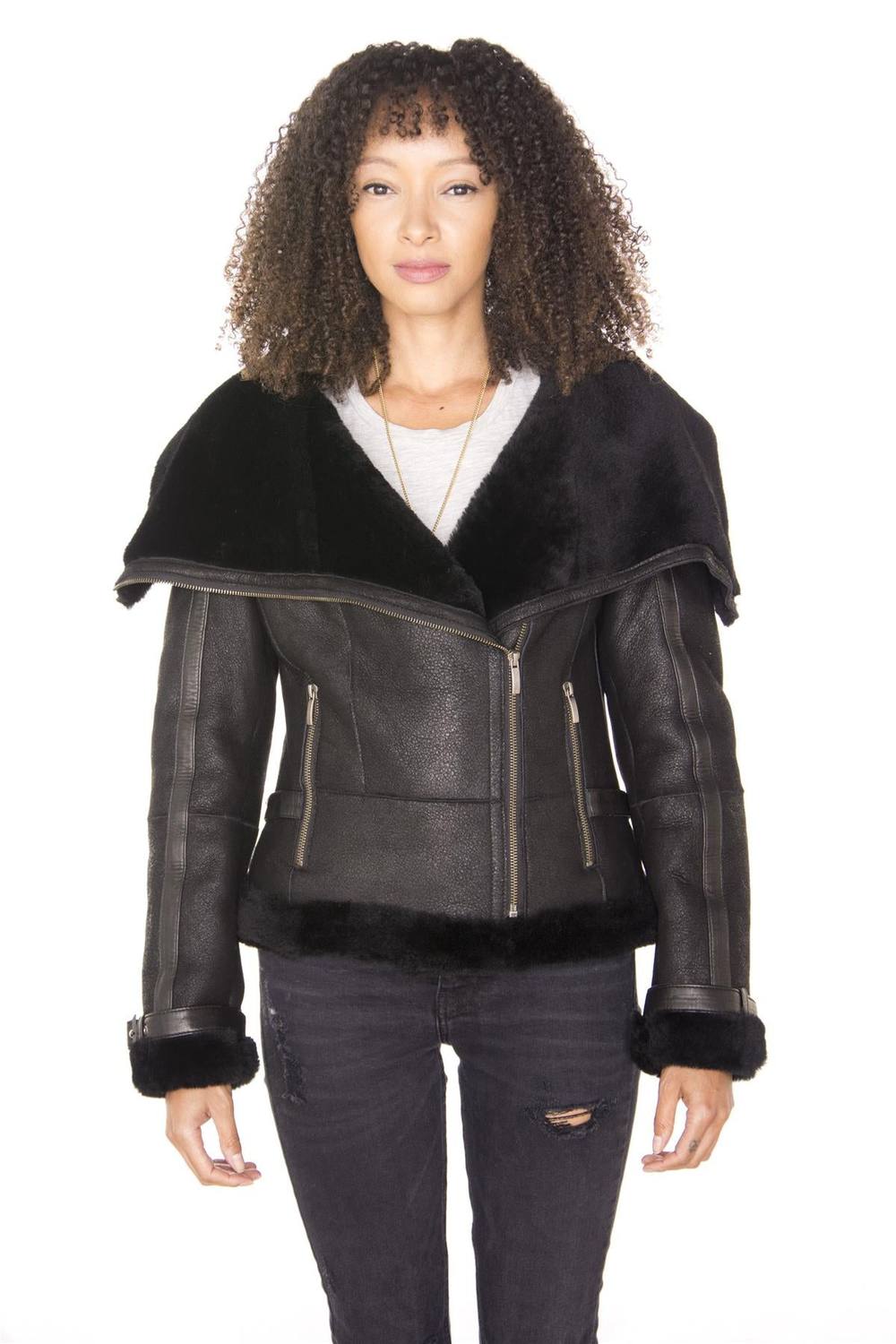 Infinity Leather Merino Sheepskin Aviator Leather Jacket-Petworth In Black