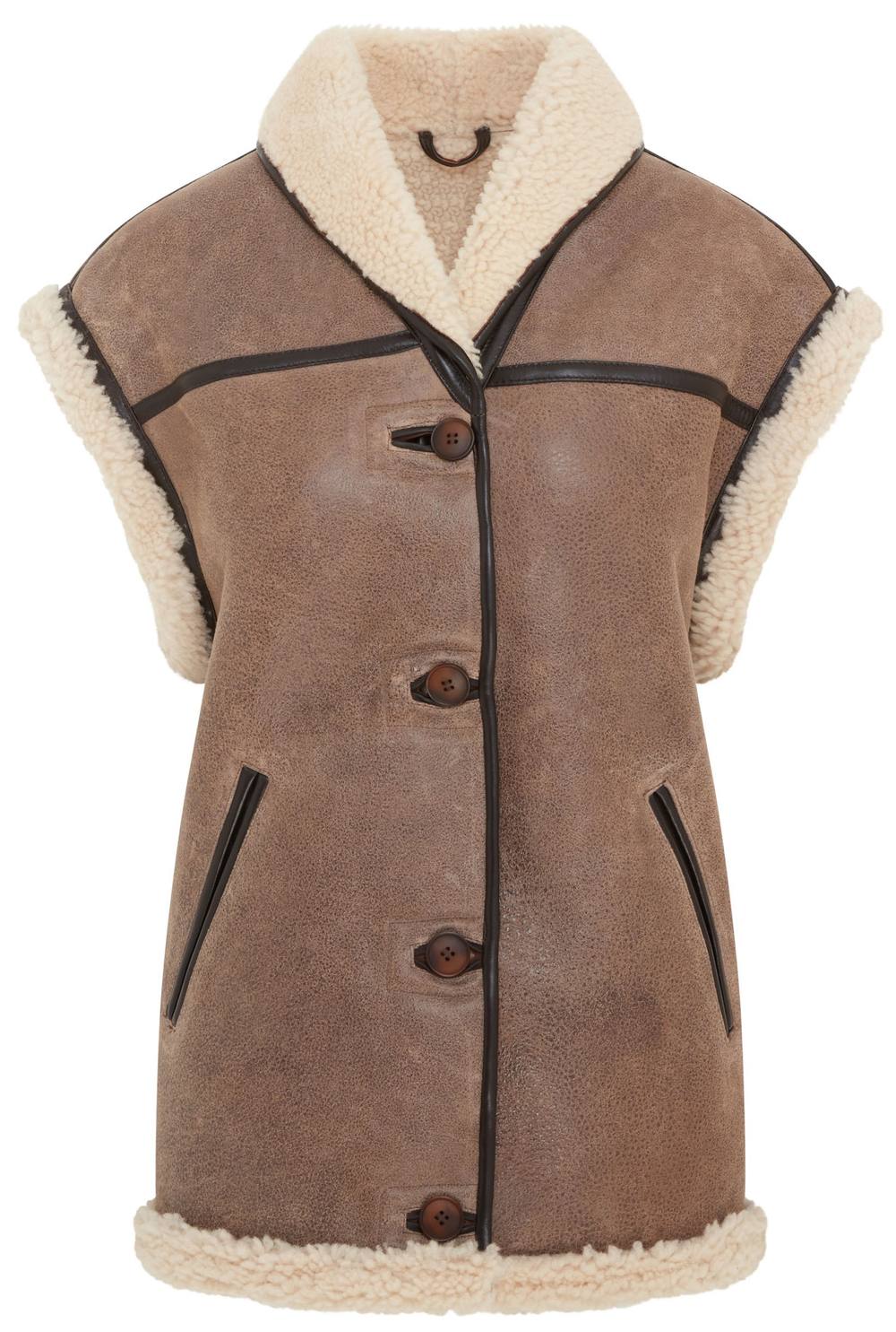 Infinity Leather Aviator Shearling Leather Gilet – Chevak In Brown