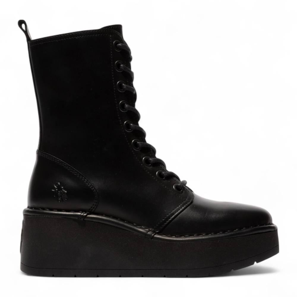Infinity Leather Fly London Hait Leather Lace-Up Chunky Platform Ankle Boots In Black Infinity Leather Fly London Hait Leather Lace-Up Chunky Platform Ankle Boots In Black