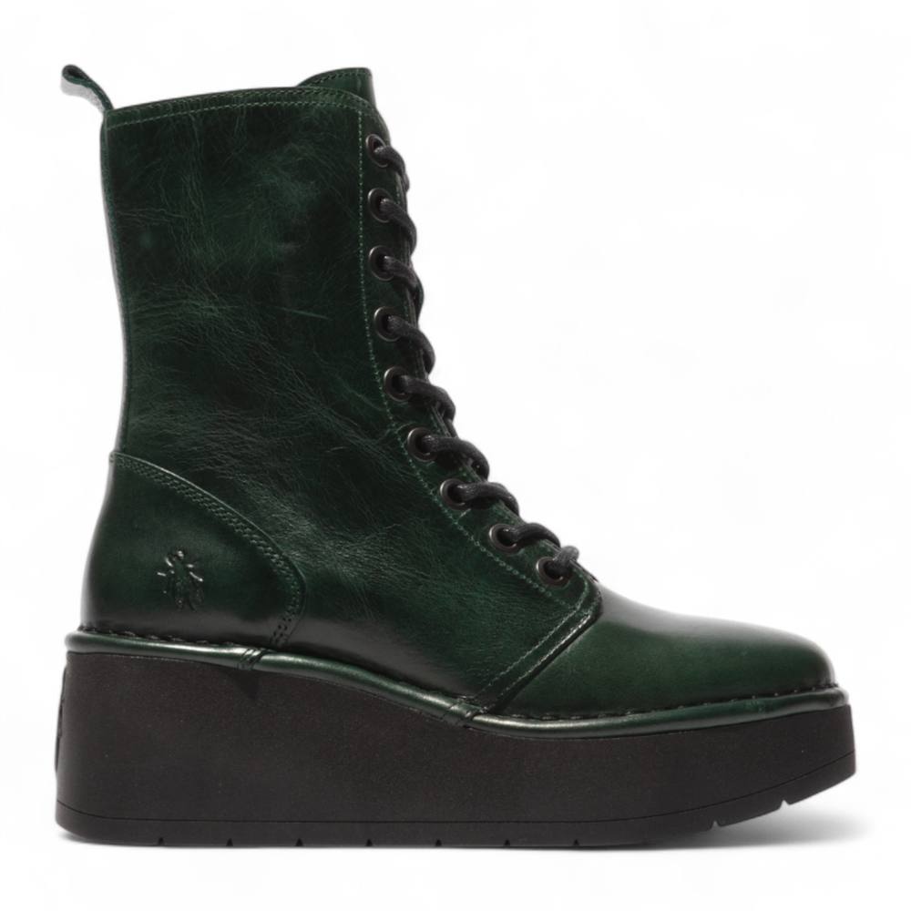 Infinity Leather Fly London Hait Leather Lace-Up Chunky Platform Ankle Boots In Green