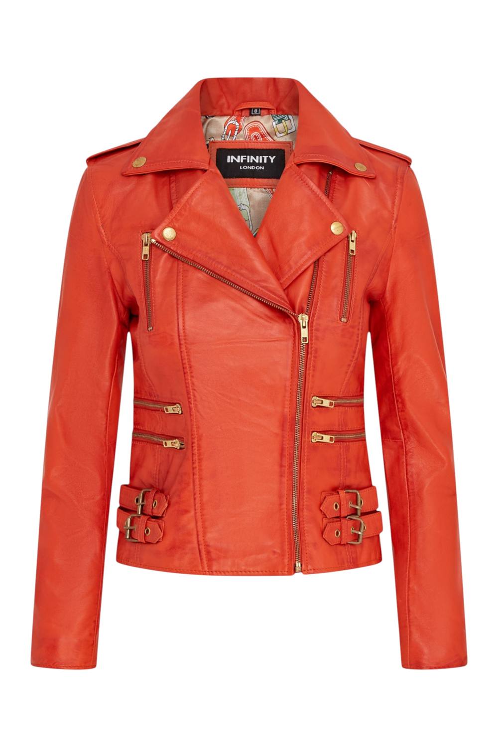 Infinity Leather Leather Brando Biker Jacket-Loddon In Orange