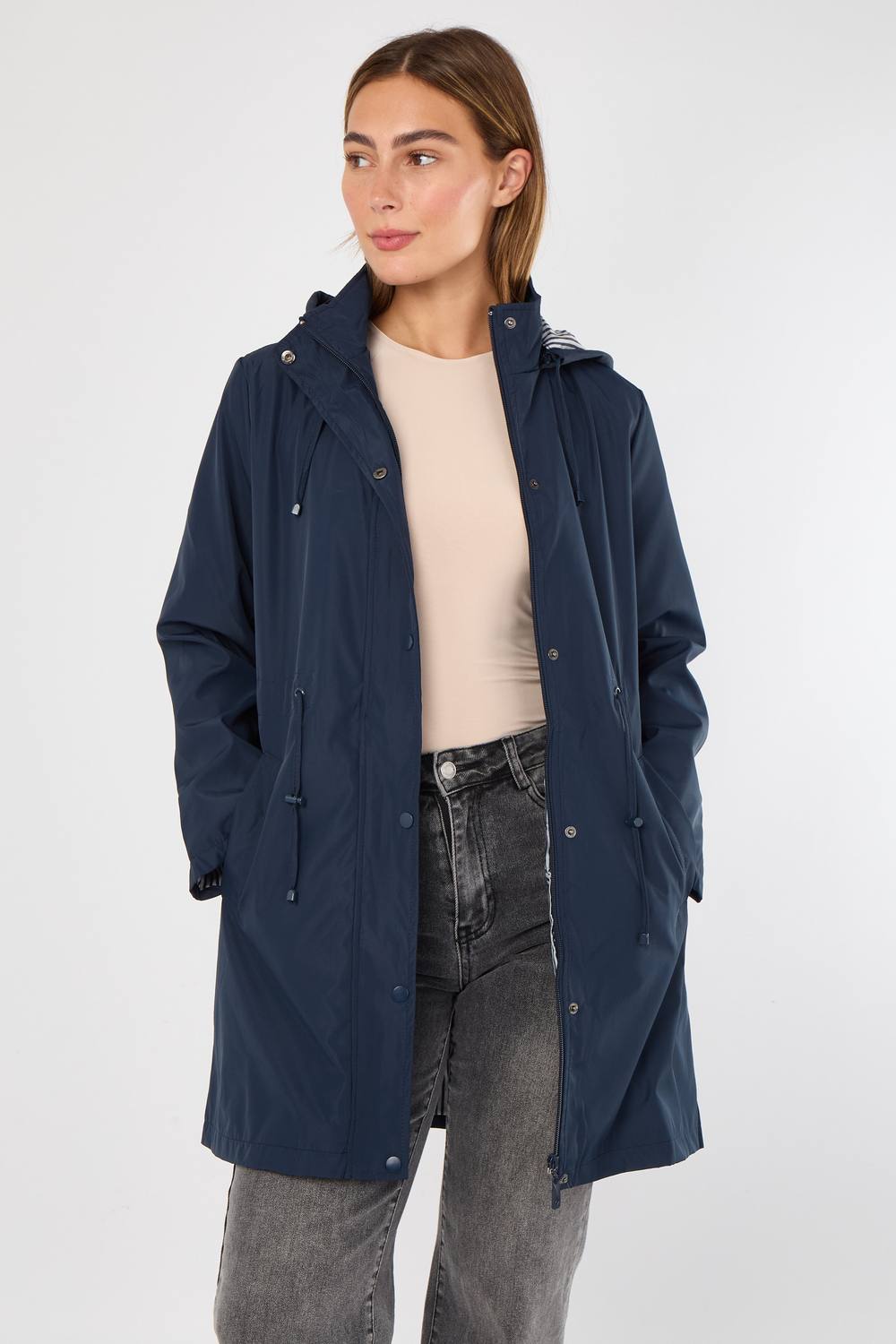 Love Sunshine Hooded Drawstring Parka In Navy Love Sunshine Hooded Drawstring Parka In Navy