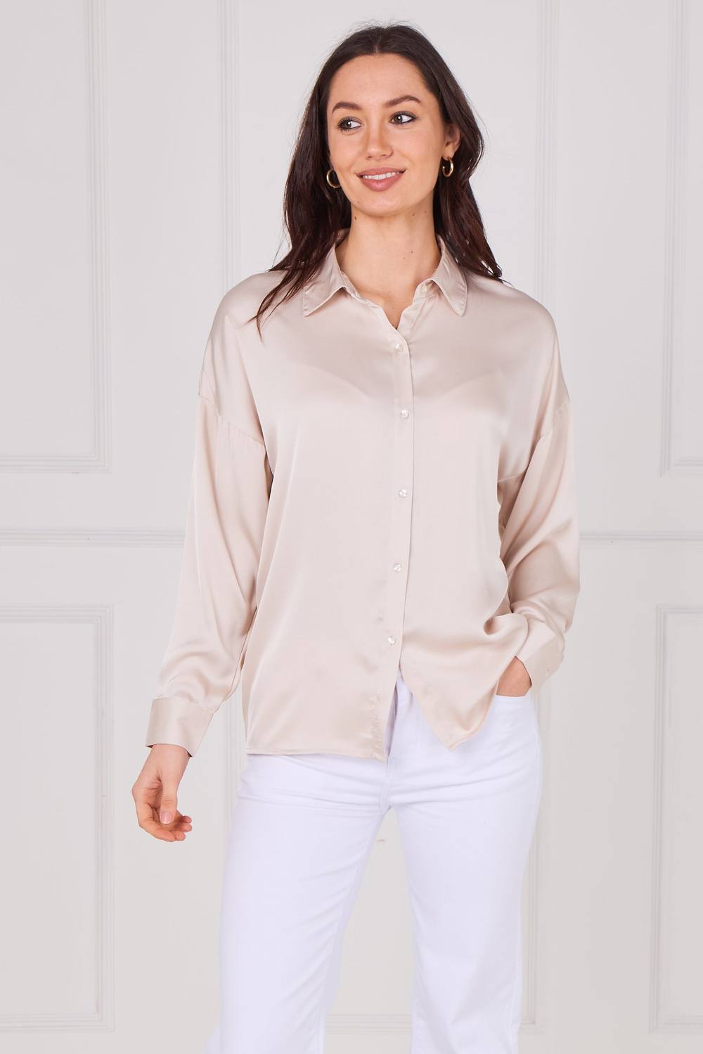 Love Sunshine Blush Beige Brushed Satin Oversized Shirt