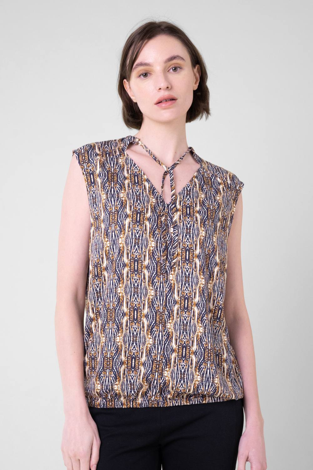 Enorsia Tie Neck Tops In Grey Enorsia Tie Neck Tops In Grey