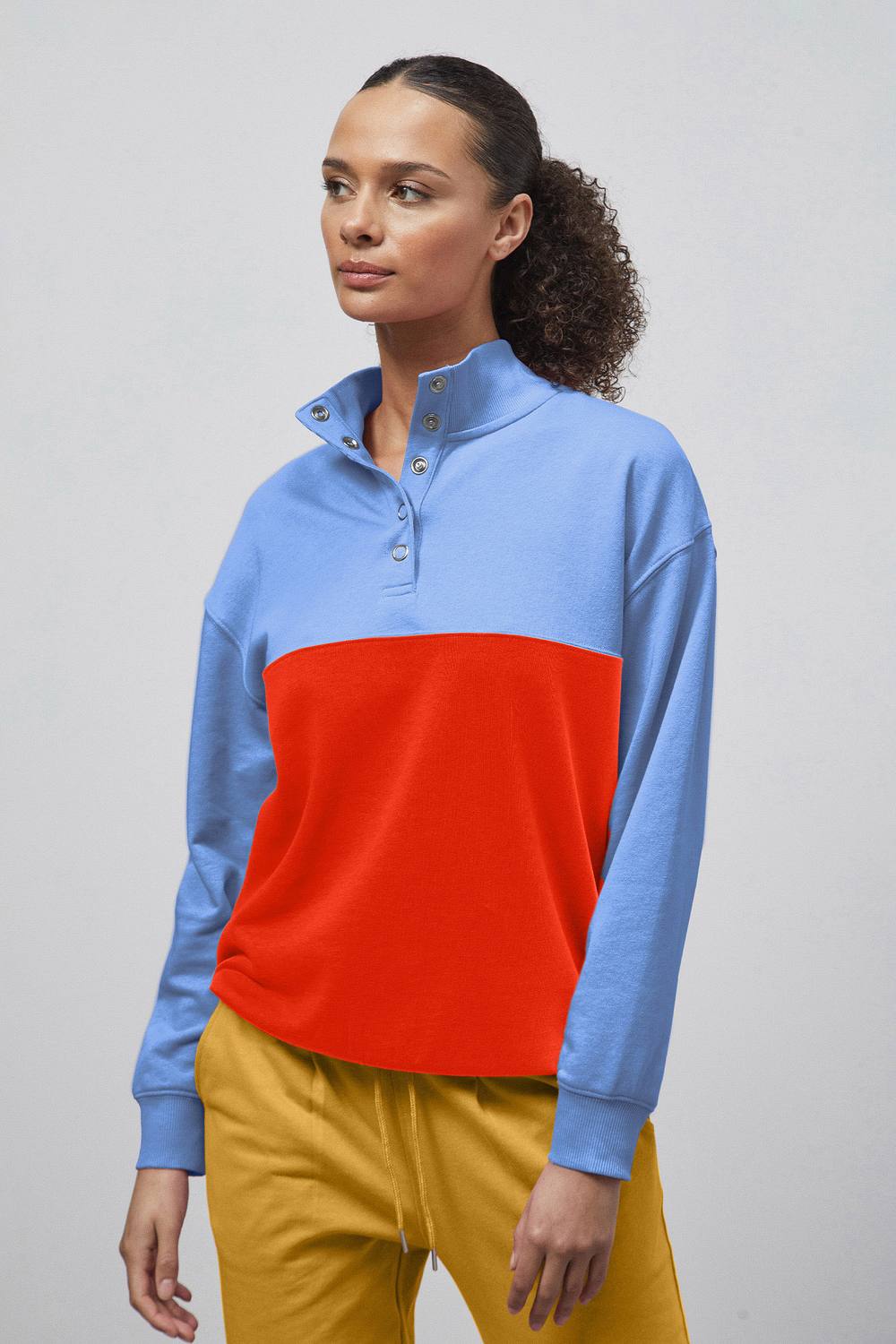 Enorsia Colour Block Ls High Neck Sweatshirt In Blue