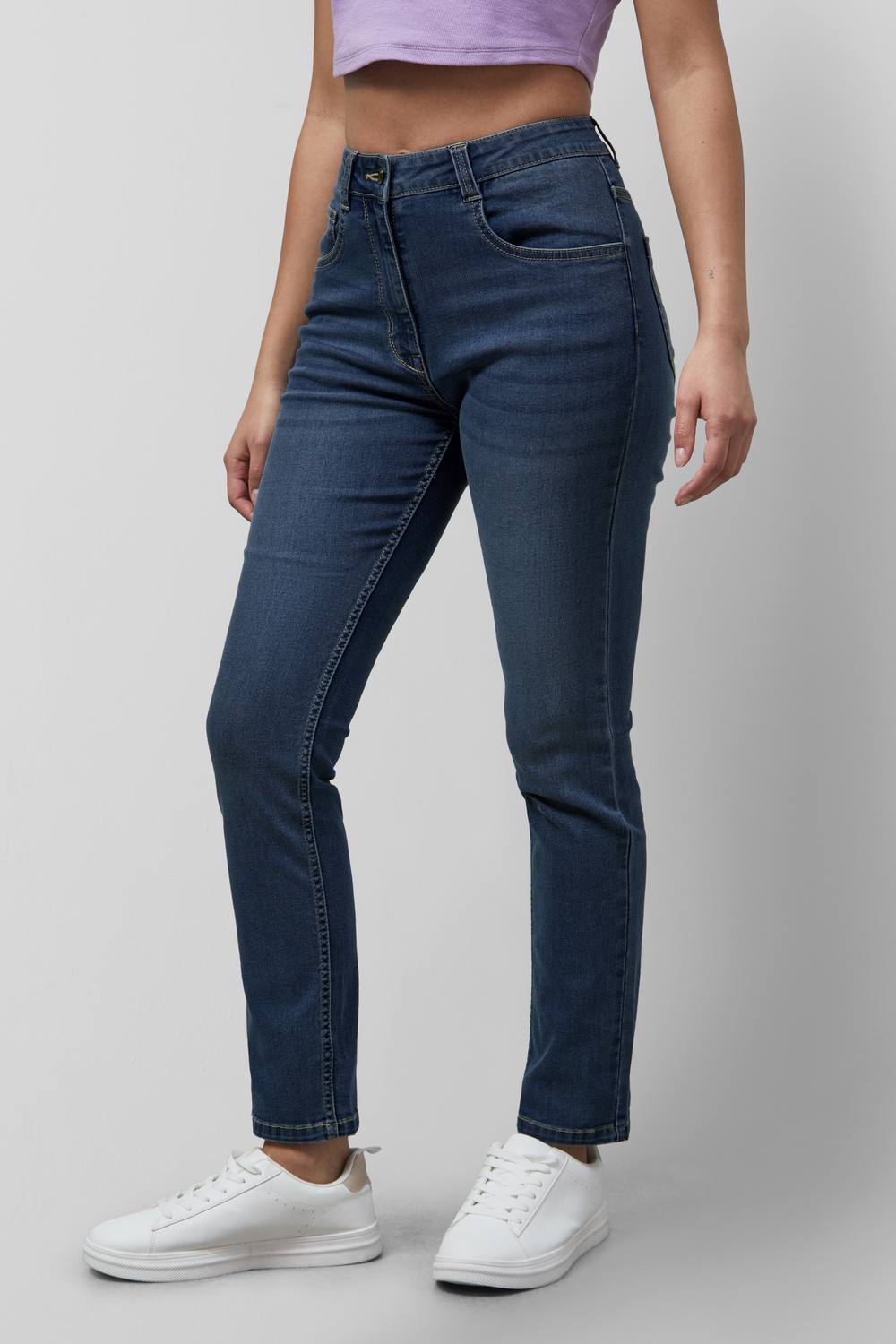 Enorsia Mid Waist Slim Jeans In Dark Blue
