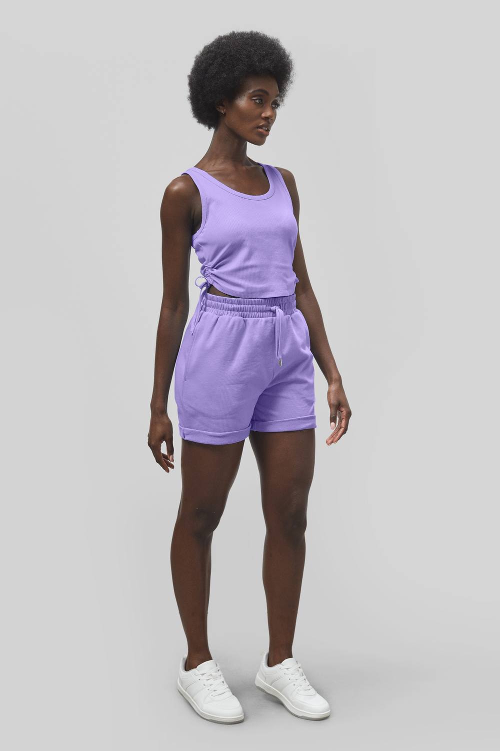 Enorsia Ruched Tank Top And Regular Shorts Set In Purple