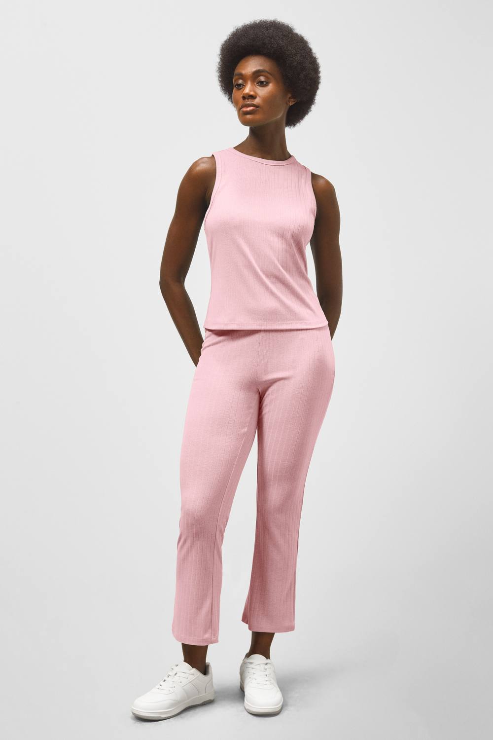 Enorsia Perfect Combed Cotton Soft Rib Vest & Crop Legging Co-Ords In Pink Enorsia Perfect Combed Cotton Soft Rib Vest & Crop Legging Co-Ords In Pink