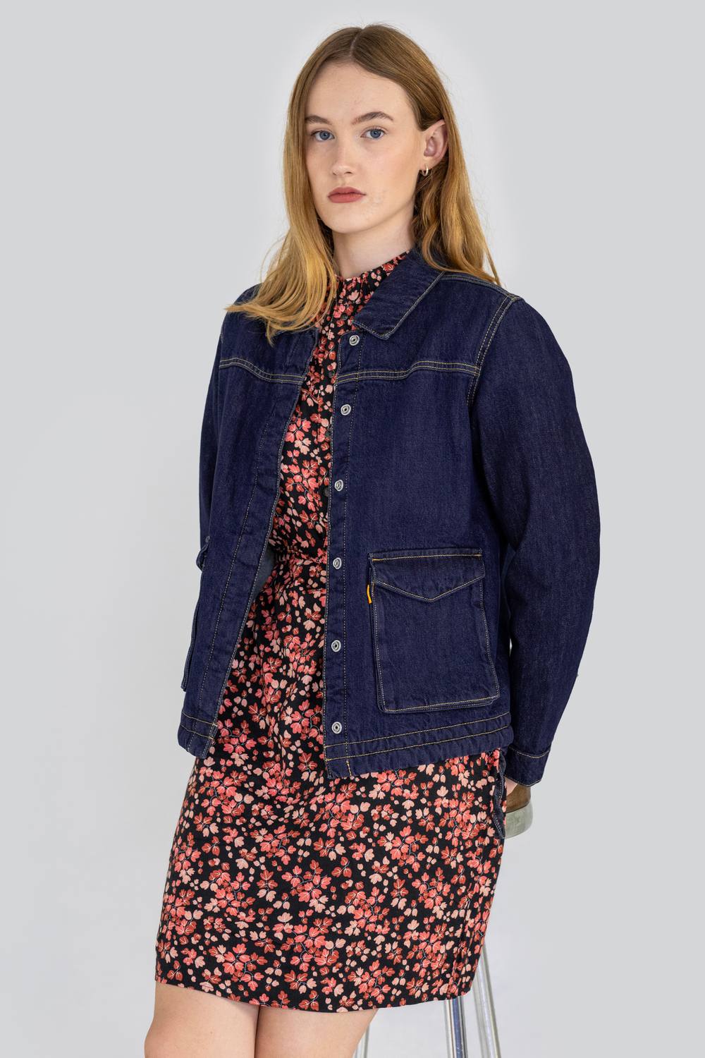 Enorsia Borg Lined Indigo Denim Jacket In Blue