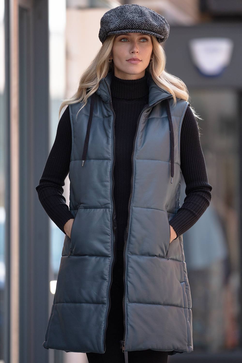 Ashwood Leather ‘giacca’ Leather Long Gilet With Detachable Hood In Grey Ashwood Leather ‘giacca’ Leather Long Gilet With Detachable Hood In Grey