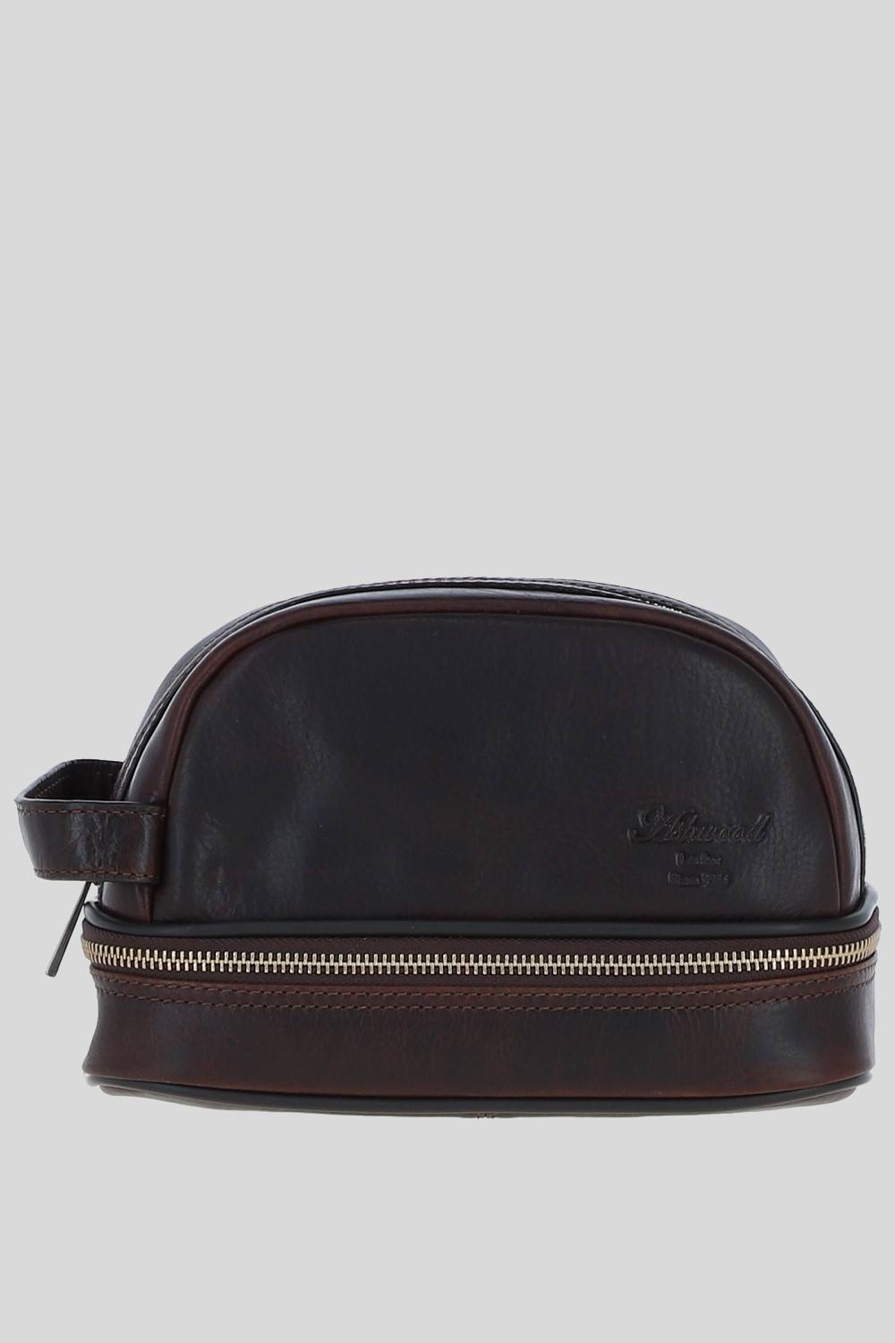 Ashwood Leather Real Leather Zip Wash Bag In Brown