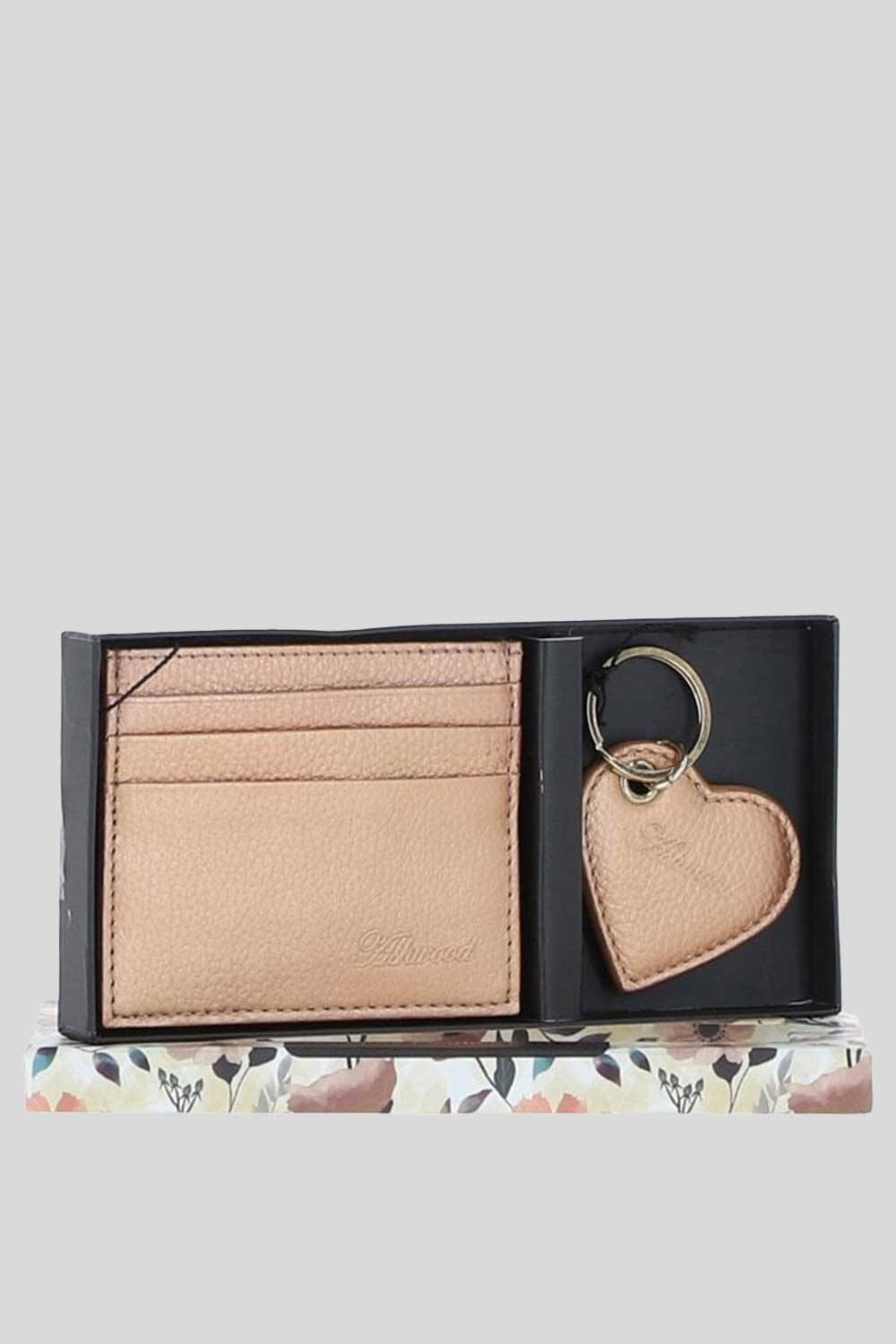 Ashwood Leather Real Leather Card Holder & Key Ring Gift Set In Rose Gold Ashwood Leather Real Leather Card Holder & Key Ring Gift Set In Rose Gold