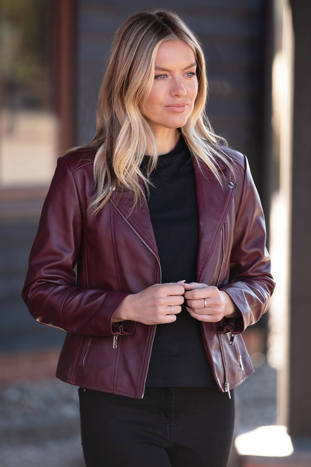 Ashwood Leather ‘vento’ Real Leather Biker Jacket In Burgundy Ashwood Leather ‘vento’ Real Leather Biker Jacket In Burgundy