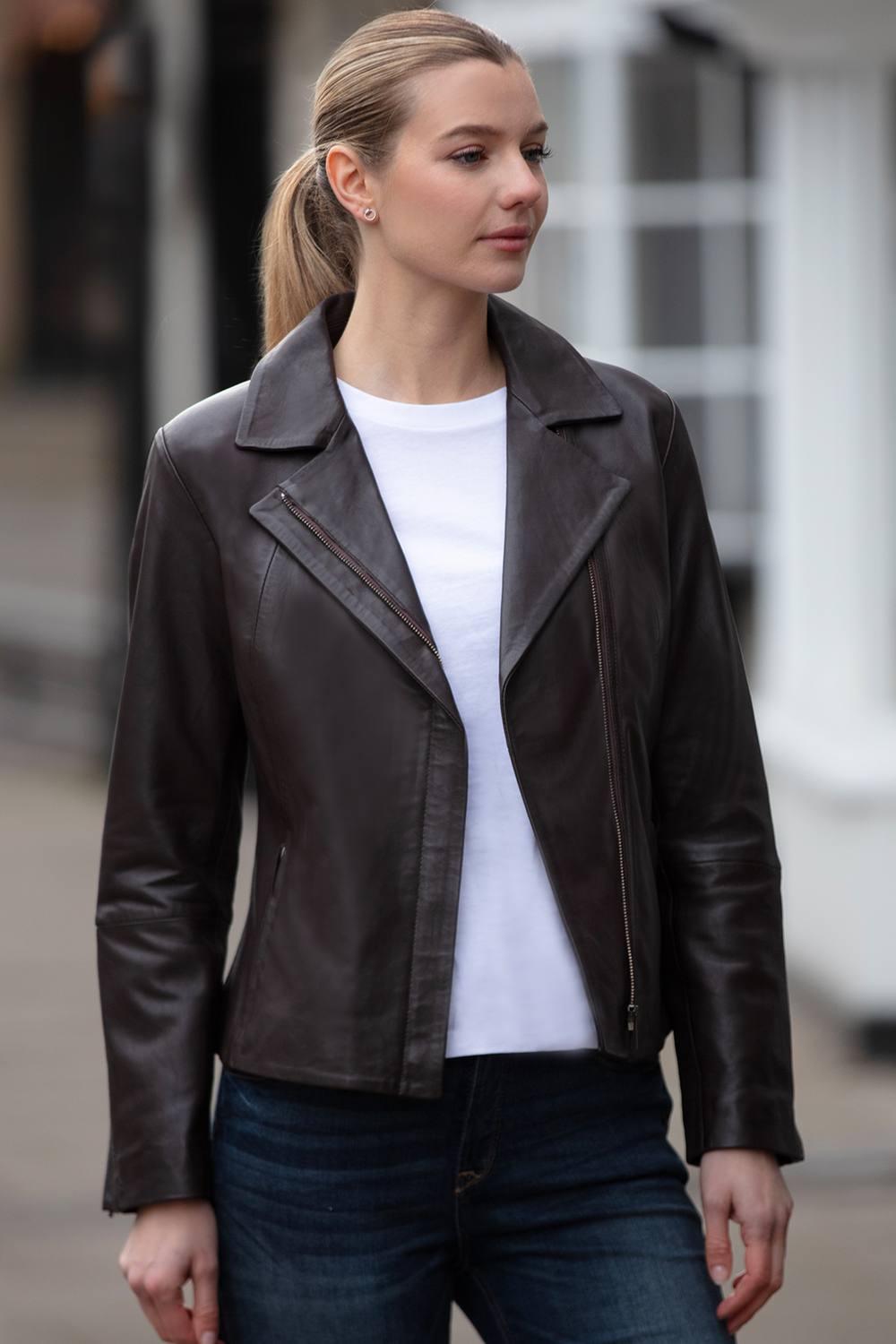 Ashwood Leather Real Leather Biker Jacket With Hidden Zips In Dark Brown Ashwood Leather Real Leather Biker Jacket With Hidden Zips In Dark Brown