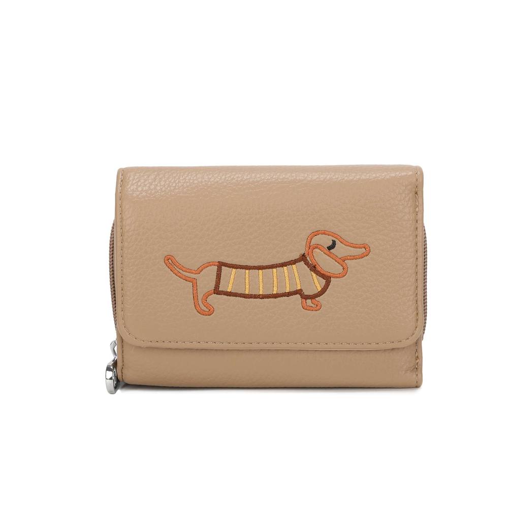 Kitise Wallet Dachshund Dog Embroidery Trifold Snap Closure Coin Purse In Beige