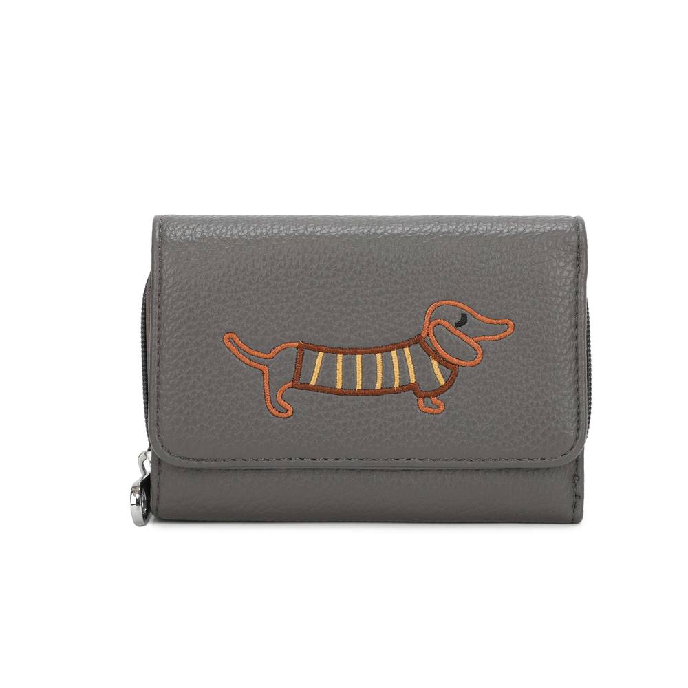 Kitise Wallet Dachshund Dog Embroidery Trifold Snap Closure Coin Purse In Dark Grey Kitise Wallet Dachshund Dog Embroidery Trifold Snap Closure Coin Purse In Dark Grey