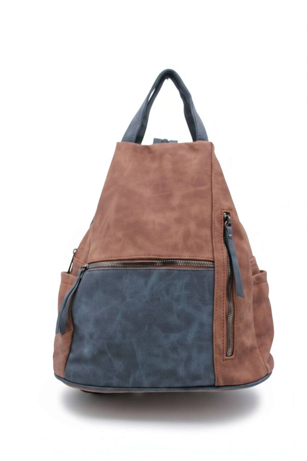 Kitise Convertible Dual-Tone Fuax Suede Multi Pockets Backpack Shoulder Bag In Brown Kitise Convertible Dual-Tone Fuax Suede Multi Pockets Backpack Shoulder Bag In Brown