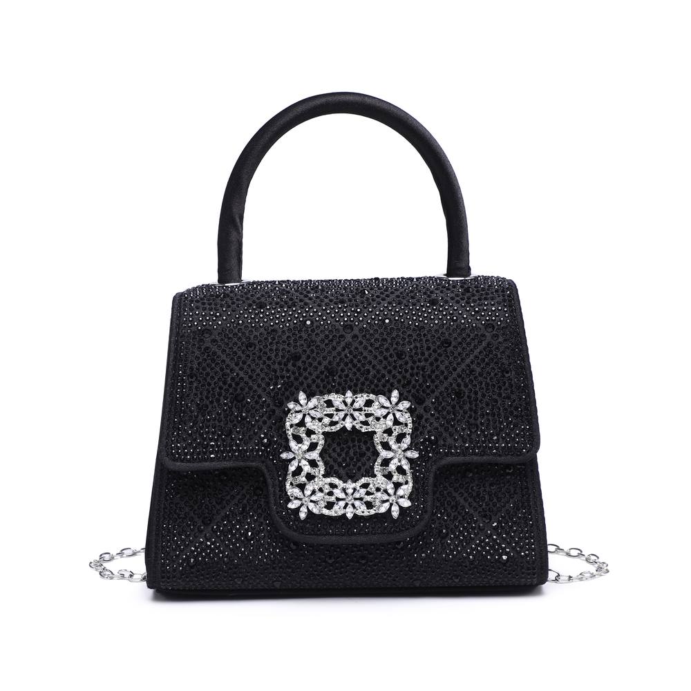 Jfy Diamante Flap Trapezoid Shape Satin Clutch Bag In Black