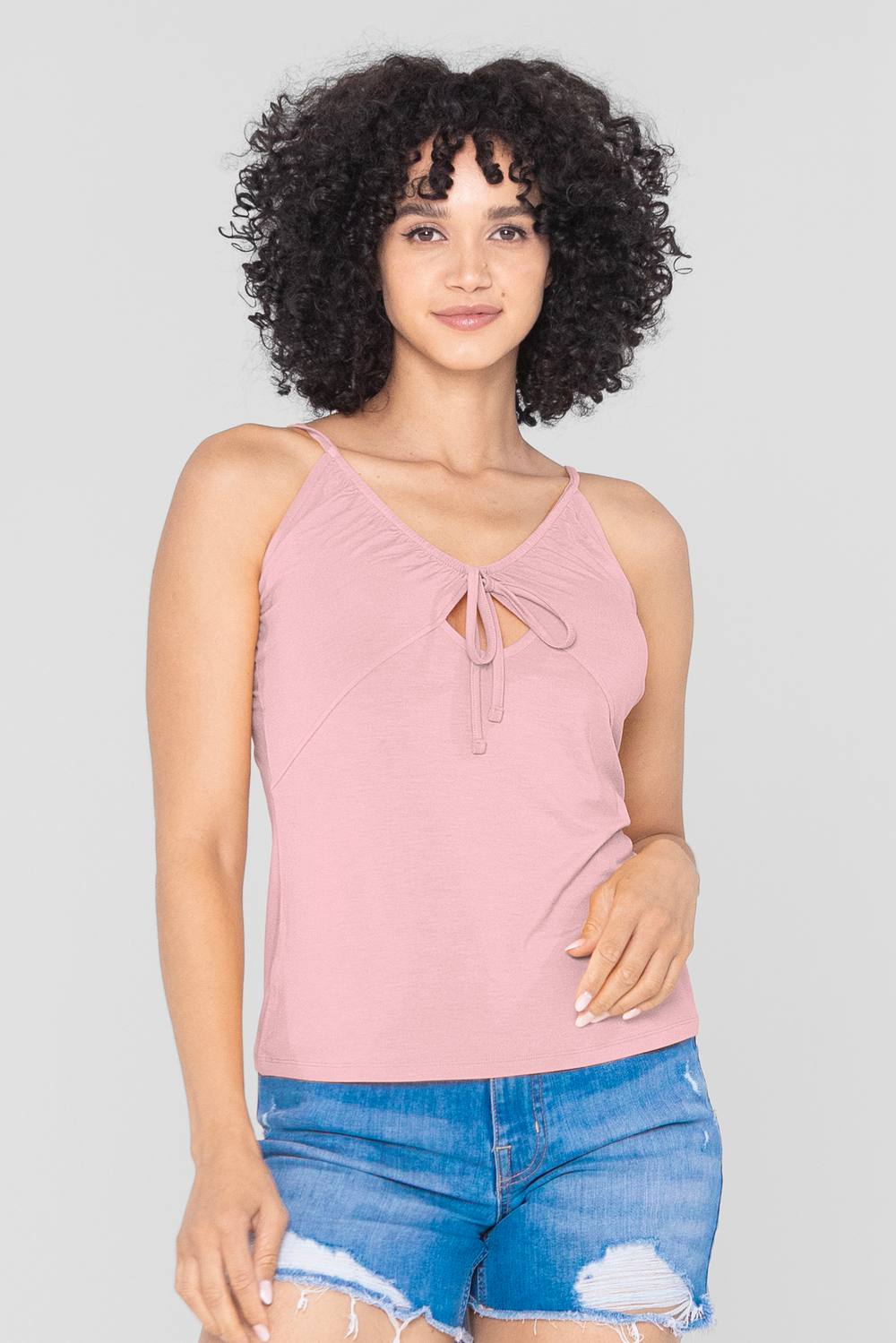 Enorsia Viscose Corset Tie Keyhole Camisole In Pink Enorsia Viscose Corset Tie Keyhole Camisole In Pink
